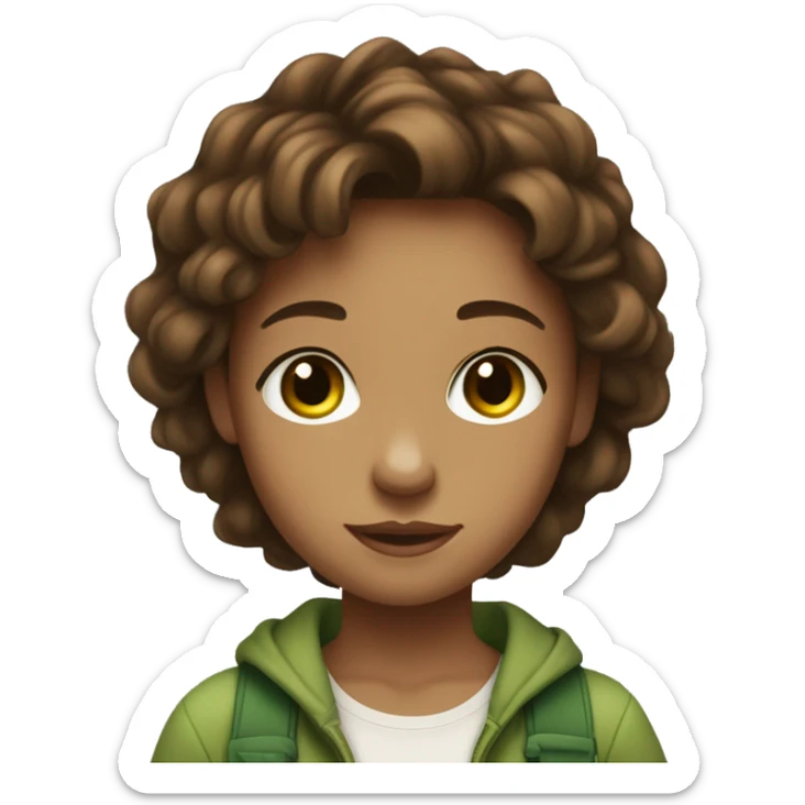 A girl with brwn hair and eyes, in love with a light skin, light brown hair, green mixed with brown eyes, litle bold boy sticker