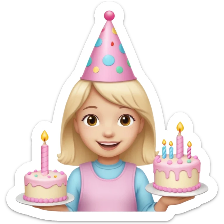birthday girl emoji with cute baby pink font and a cake sticker