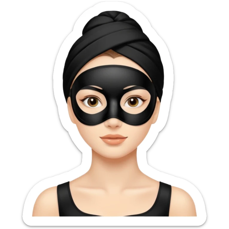 young woman with black facial treatment mask, skincare style spaces beauty sticker