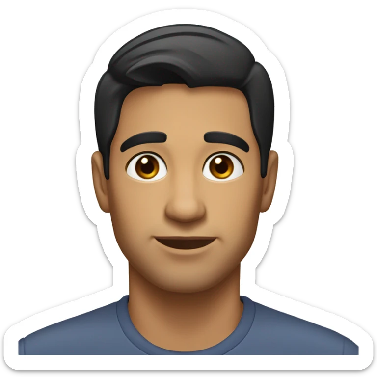 A head and shoulders shot of a 30 year old Latino man, with short black hair,   with brown eyes wearing a t-shirt. sticker