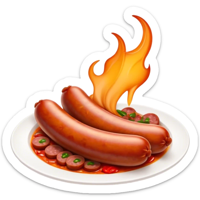 Cinematic Realistic Chorizo Dish Emoji, featuring spicy, robust sausage slices rendered with vivid textures and dynamic, appetizing lighting. sticker