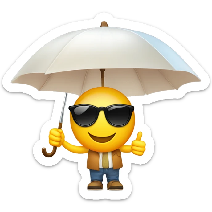 smiling thumbs up with sunglasses and a parasol and the sun shining on him sticker