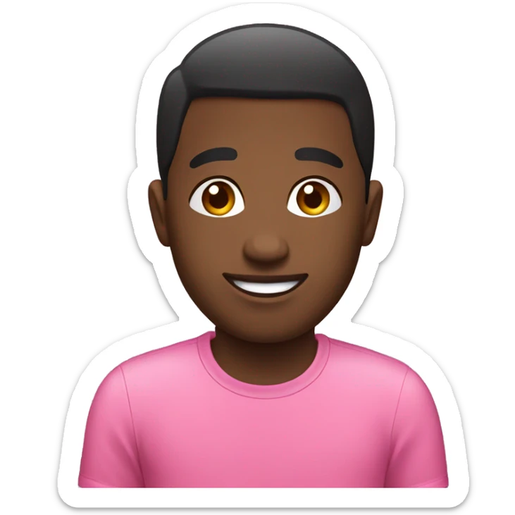 Black man emoji, pink t shirt, 
relieved looking at the right sticker