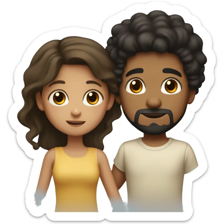 boy with black hair and goatee holding girl with long brown hair and light brown skin sticker