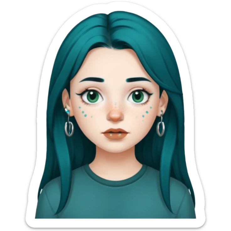 Can you make a girl with dark teal hair and a septum piercing sticker