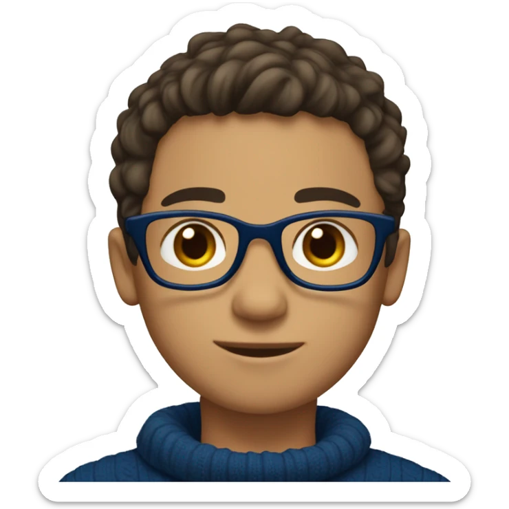 winter, christmas, young boy, short  brown hair, brown eyes, hispanic, dark blue sweater, full body, blue glasses sticker