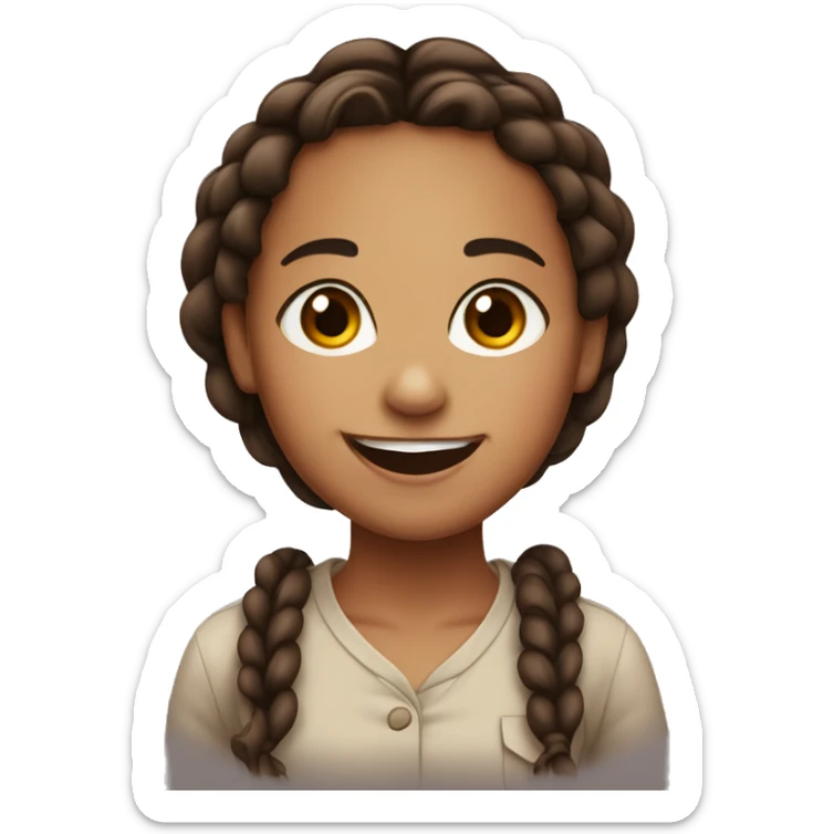 girl with brown eyes, brown braids, long ish eyelashes sticking out her tongue to the side and smiling sticker