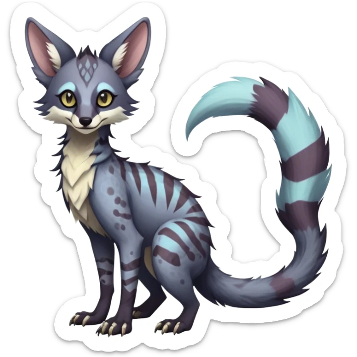 Feral Rare Fantasy dark pastel Vernid-Sergal-Genet-Trico-species by LiLaiRa, random markings, tufted tail, tufted ears, full body sticker