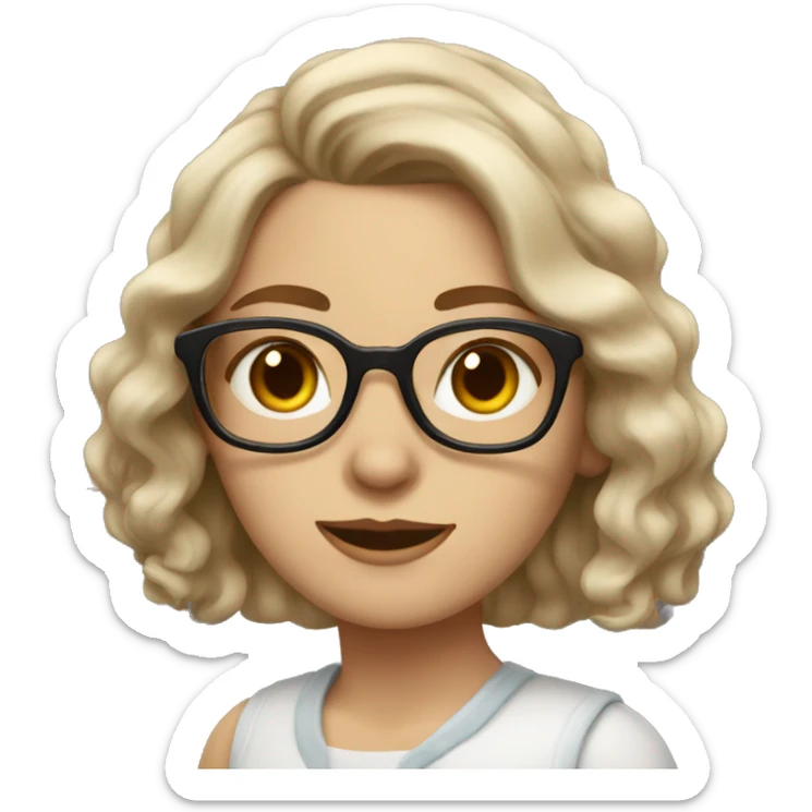white woman, slightly brown hair, cat eye spectacles, wavy hair sticker