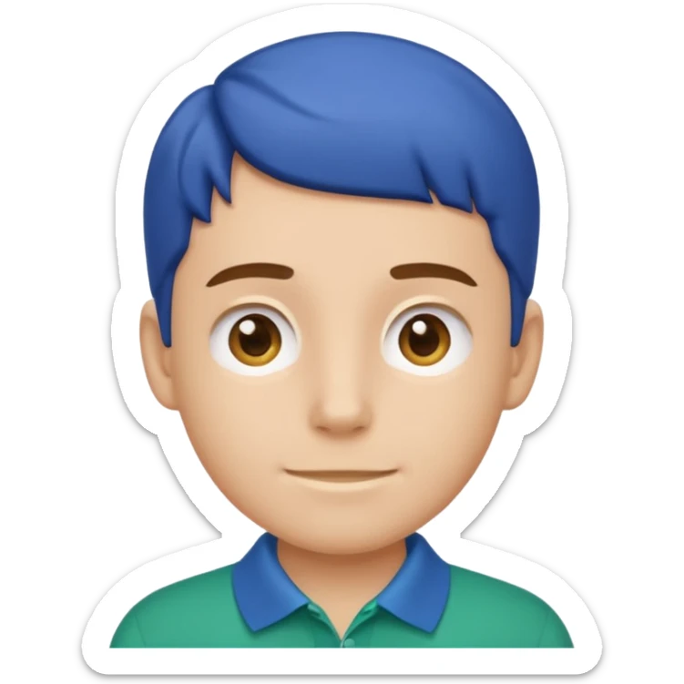 gender neutral face, chest up, blue-green polo shirt, minimal emoji style, friendly expression sticker