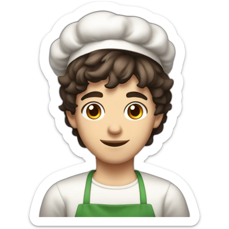 A male teenager with very short dark hair and brown eyes dressed as an Italian cooker sticker