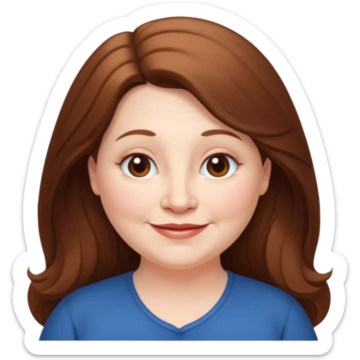50 yr old white woman pale long brown hair small smile chubby sticker