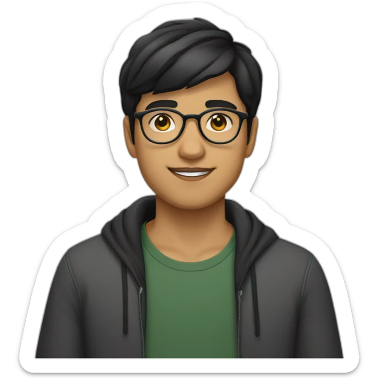 a light skin Pakistani teenager, wearing round glasses, short moustache, black straight hair sticker