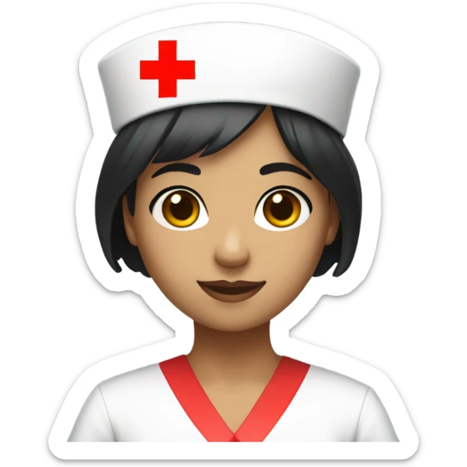 super short black straight hair female nurse with red cross sign hat wearing dress sticker