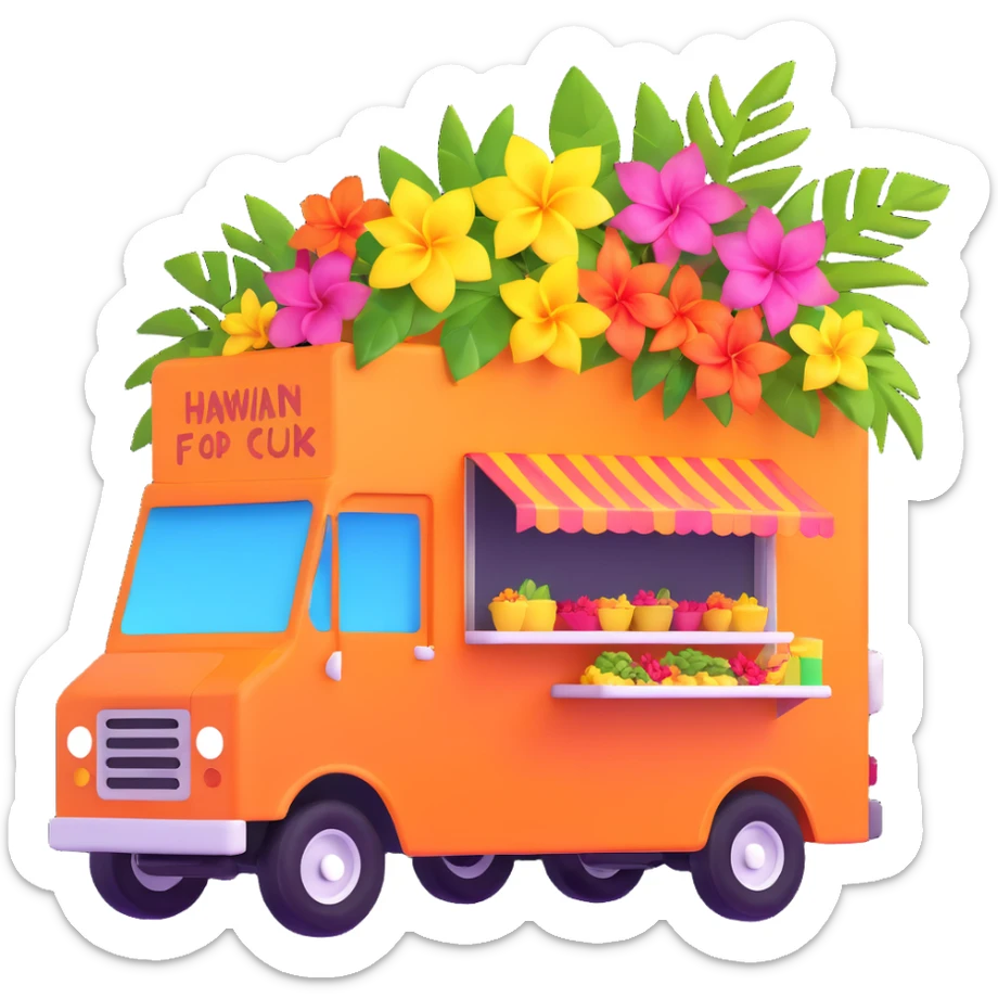 Hawaiian food truck with bright colors and tropical flowers sticker