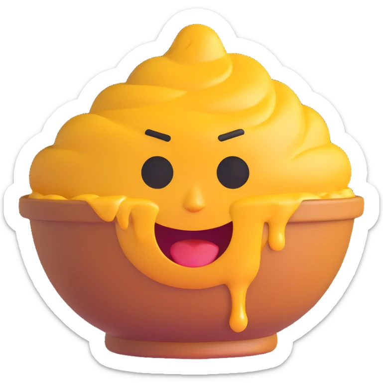 steaming bowl of curry shaped as an emoji face, frown, disgusted or irritated eyes, cartoon-style steam or stink lines, showing hate it mood, fun expressive style sticker