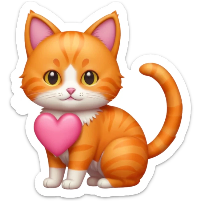 Gato naranja corazón rosa cuerpo entero kawaii sticker