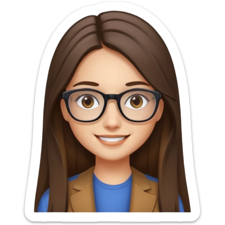 Chica blanca con cabello liso largo balayage ojos cafe obcuro con lentes cuadrados sticker