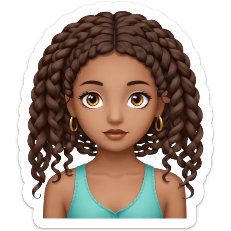 girl with thin braids with curls and brown eyes, brown skin, eyelashes, siren eyes sticker