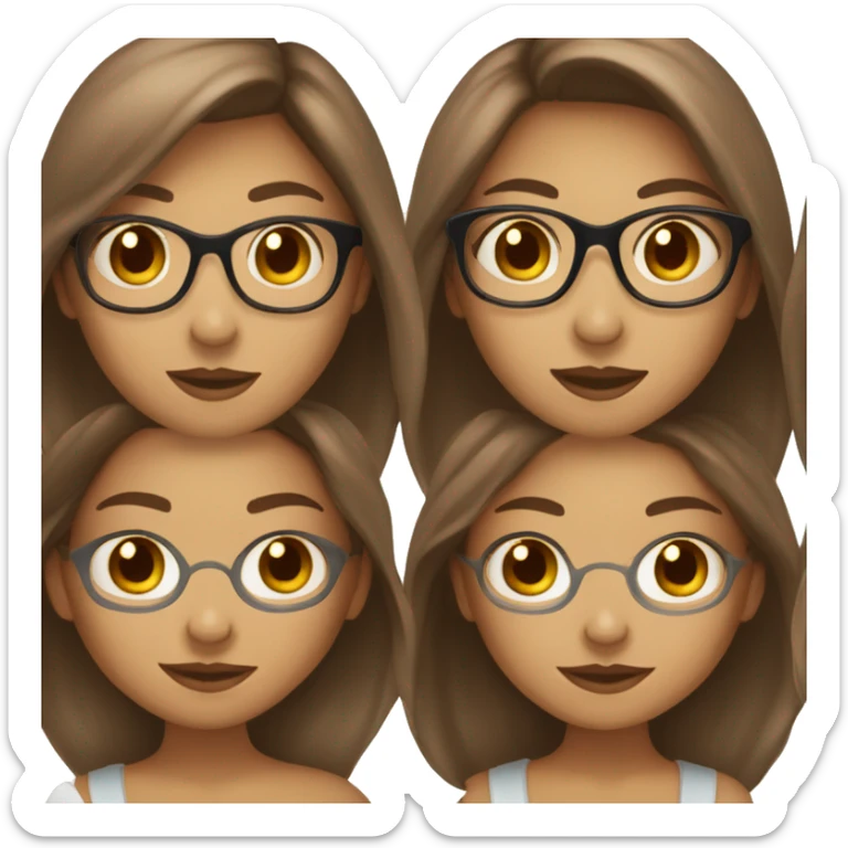 A light to medium skin color girl with long brown hair and glasses. Doing skincare sticker
