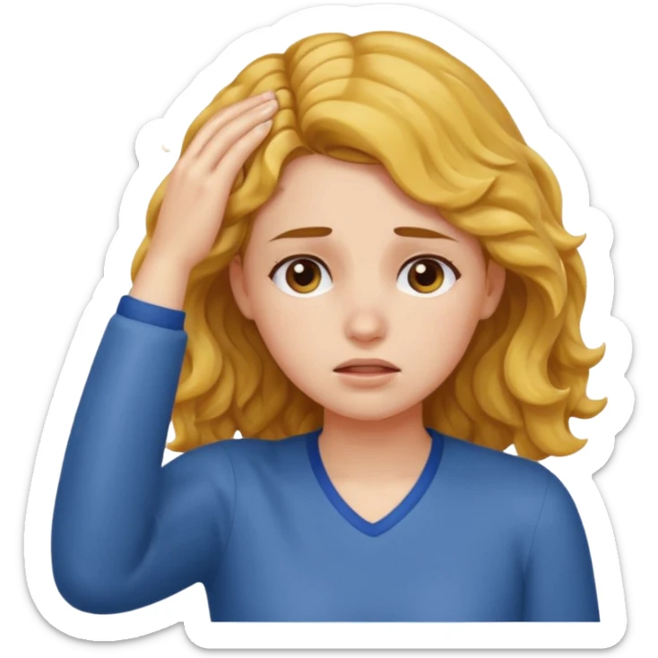 tired girl with fair wavy hair, wipes away sweats from the forehead  sticker