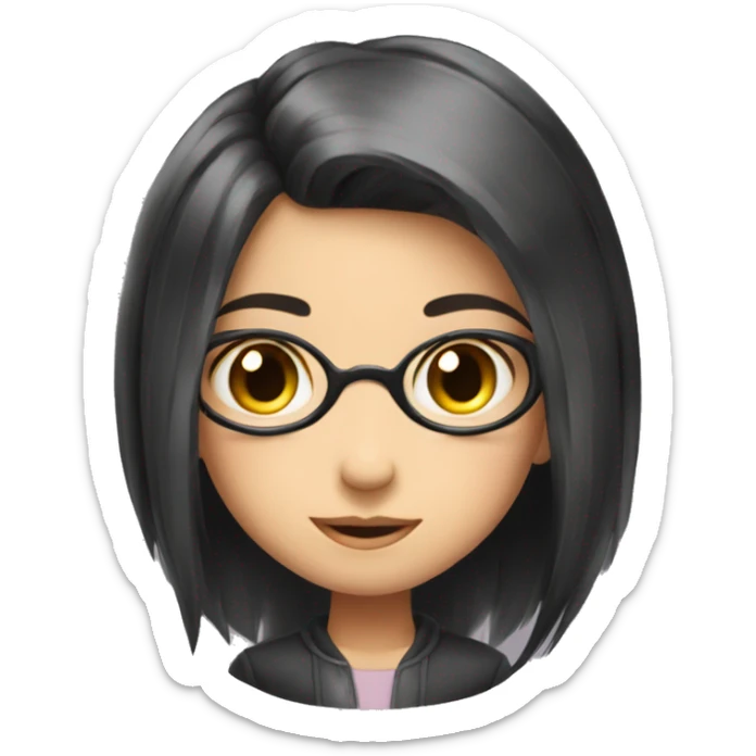 shy funny cure smart girl ling hair black with glass sticker