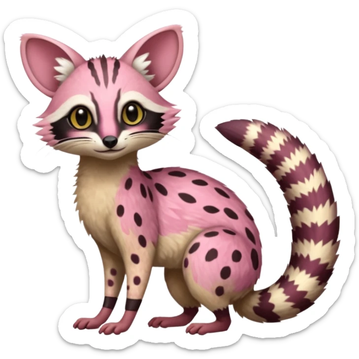 Pink-spotted genet-Trico-Vernid-Numbat-Fakémon-hybrid-fusion-creature (full body) sticker
