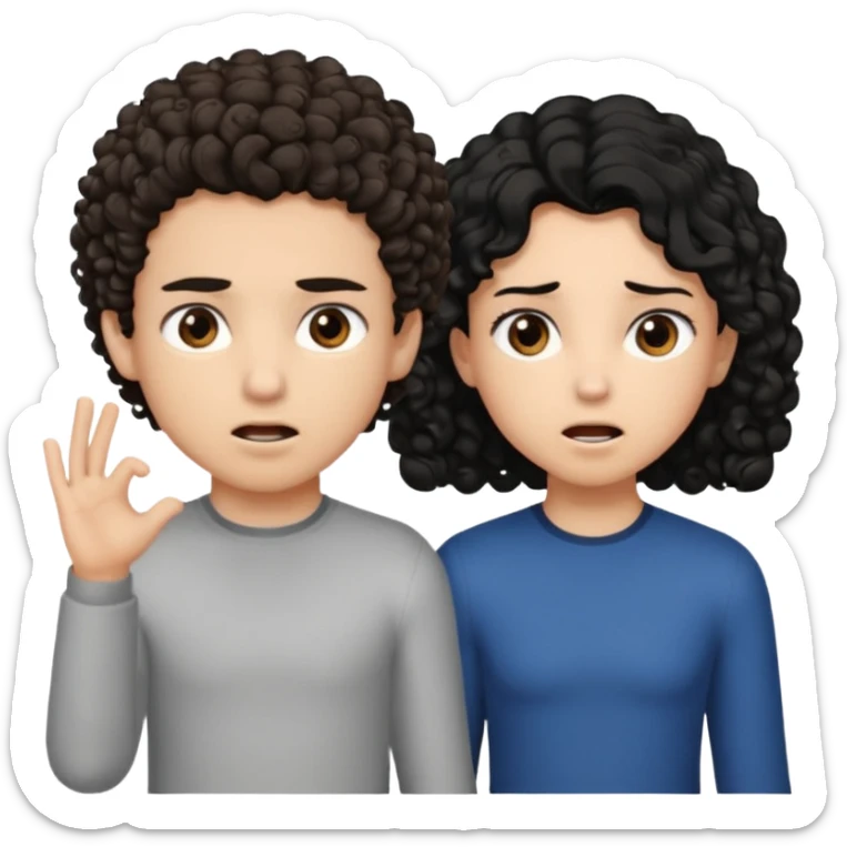 Un garçon cheveux boucle et yeux marron clair et une fille cheveux noir côte à côte se disputant sticker