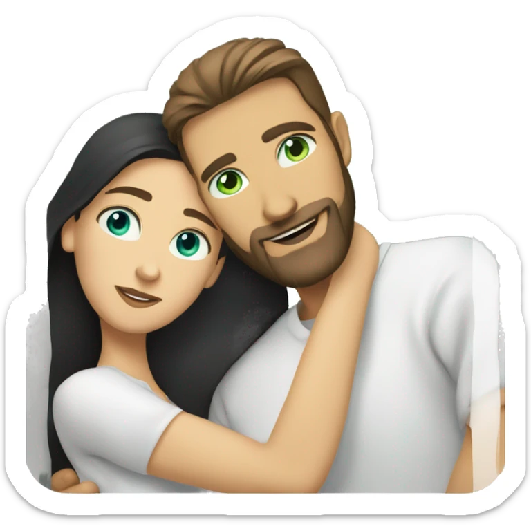 White man BROWN beard and blue eyes and BROWN hair hugging white woman with long straight black hair and green eyes sticker
