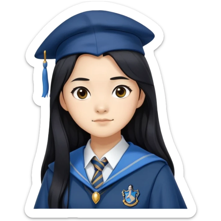 Cho Chang in harry potter, wear hogwarts Ravenclaw uniform, long black hair sticker
