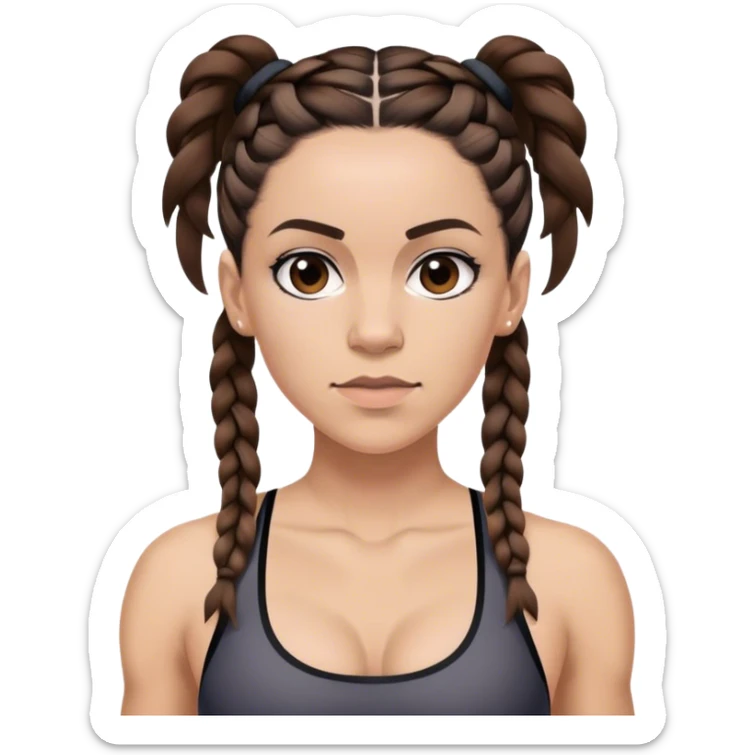 Melanie chisholm with two dark brown french braids, wearing a sports bra sticker