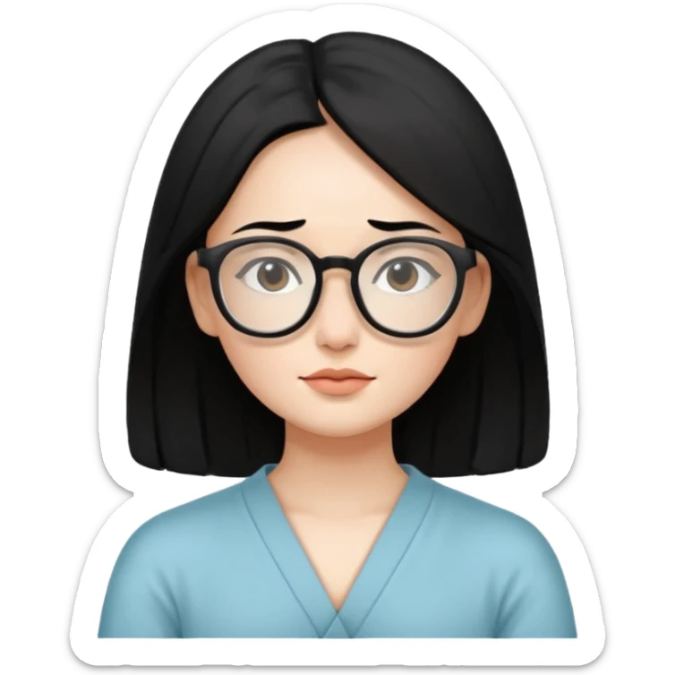 A woman with black hair and big square glasses meditating  sticker