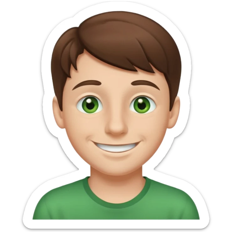 A boy white boy with brown hair and a button nose with green eyes and a big smile  sticker