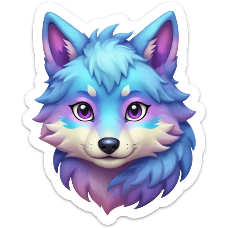 anthropomorphic anthro kawaii cute colorful shiny pastel nebula furry wolf-fursona furry  (half body) sticker