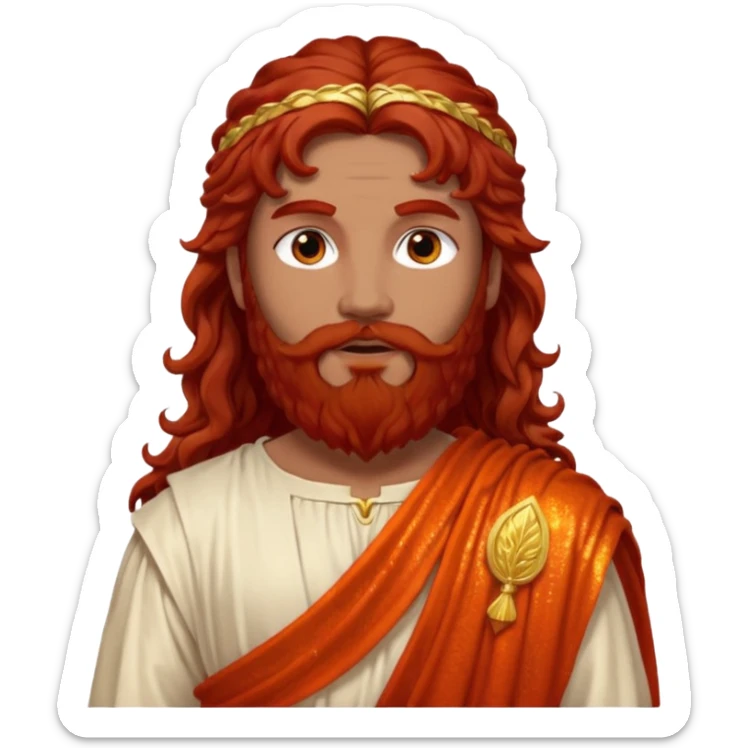 Eurus, God of Autumn Roman Deities with long dark red wavy hair and beard, orange-red sequin toga sticker