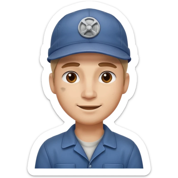 face emoji of a mechanic with a friendly expression wearing a cap and a smudge of grease on the cheek sticker
