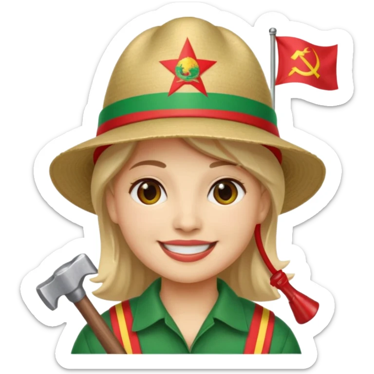 A smiling face emoji with the flag of Transnistria, a horizontal tricolor of red, green, and red stripes with a hammer and sickle in the upper left corner. sticker