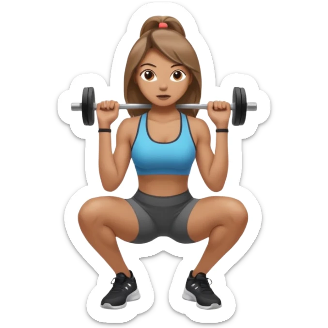 Beautiful woman with light brown shoulder length hair popping a squat without any weights sticker