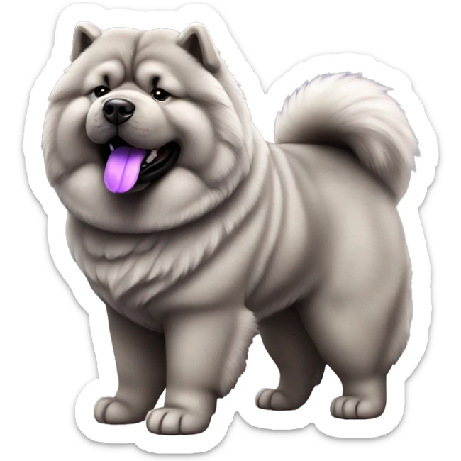 Full body gray Chow chow with purple tongue, photorealistic 4k sticker