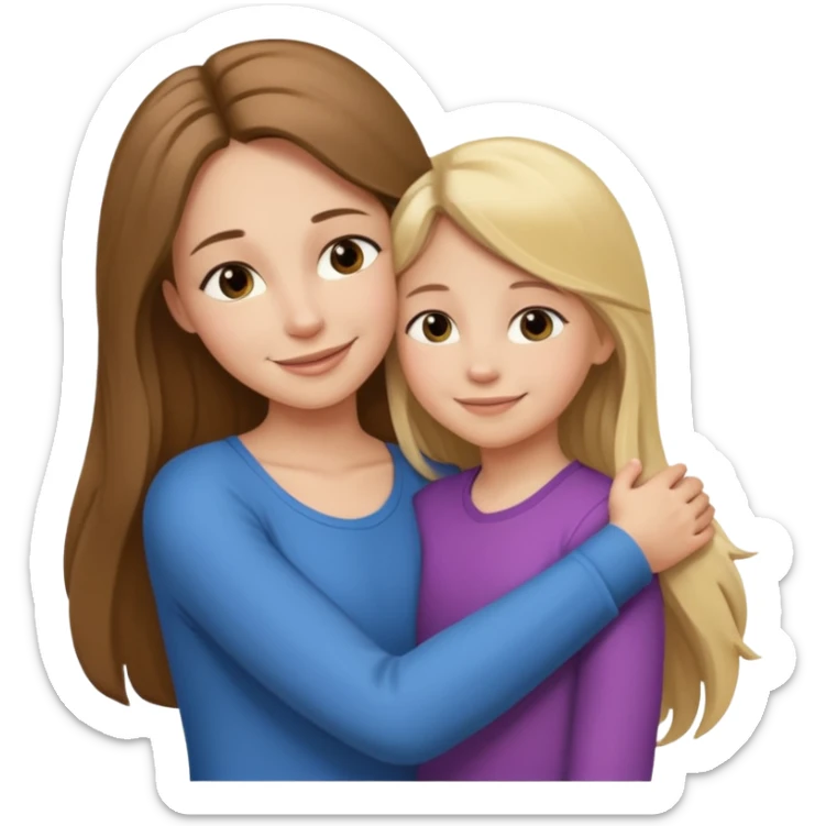 A beautiful mother with long brown hair hugging her cute 12yr old blonde hair daughter sticker