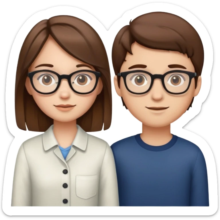 brown haired girl with glasses and brown hair boy duo sticker