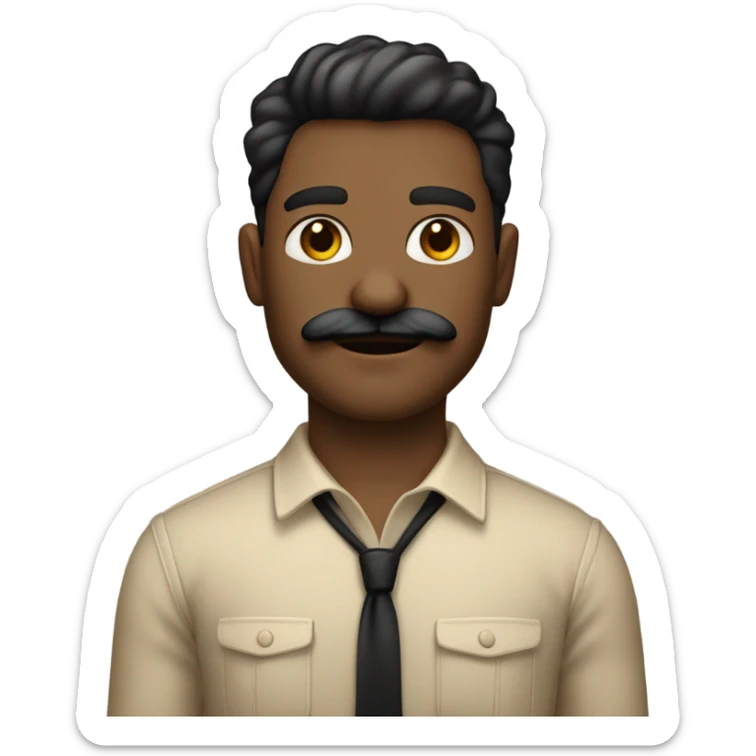 Homem jovem de bigode fino com camisa preta e calça bege clara de corpo inteiro sticker