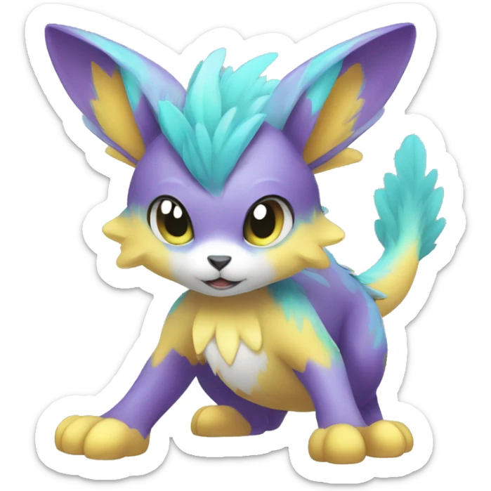 Cute cool shiny colorful fantasy animal hybrid Fakemon full body sticker