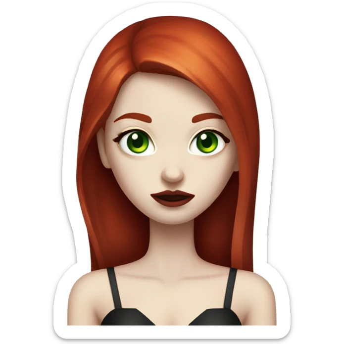 bloody red hair girl, long straight hair, white skin, green eyes, vampire makeup sticker