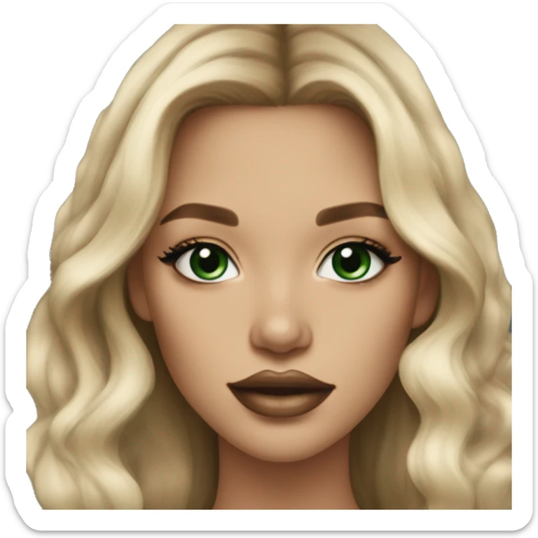 Blonde balayage long hair women beige sweater with Green eyes and Full lips an lashes  sticker