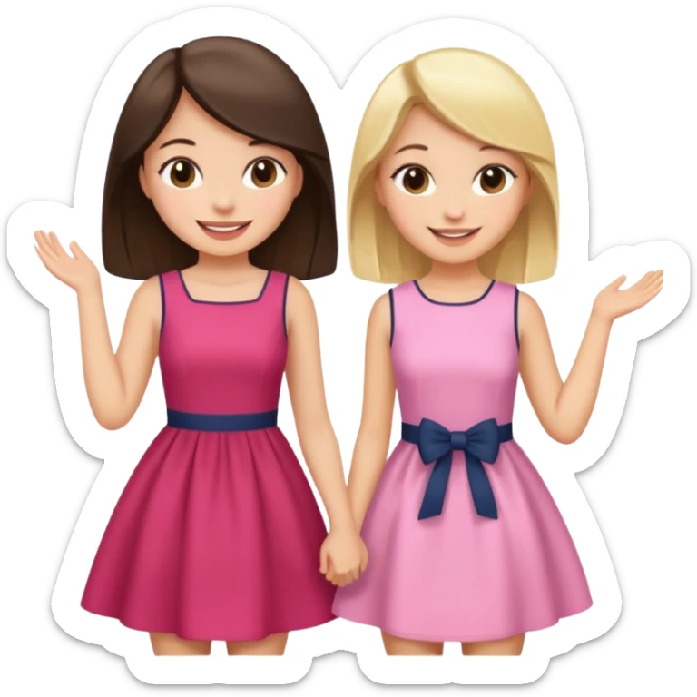 a brunette girl and a blonde girl in cute dresses smiling friends sticker