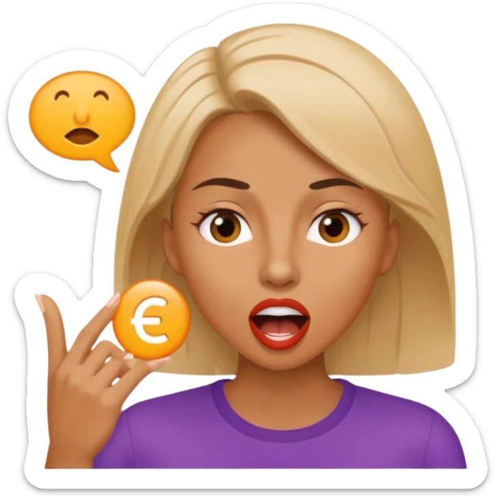 a woman is talking and English letters are coming out of her mouth sticker