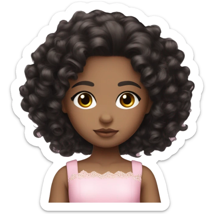 Medium brown doll eyes, black curly hair, feminine, pink,girl angelic beauty sticker