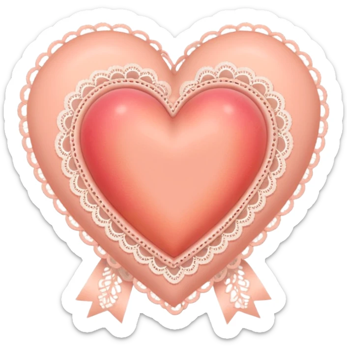 cute baby pink peach colored heart with lace trimming and with a lace ribbon sticker