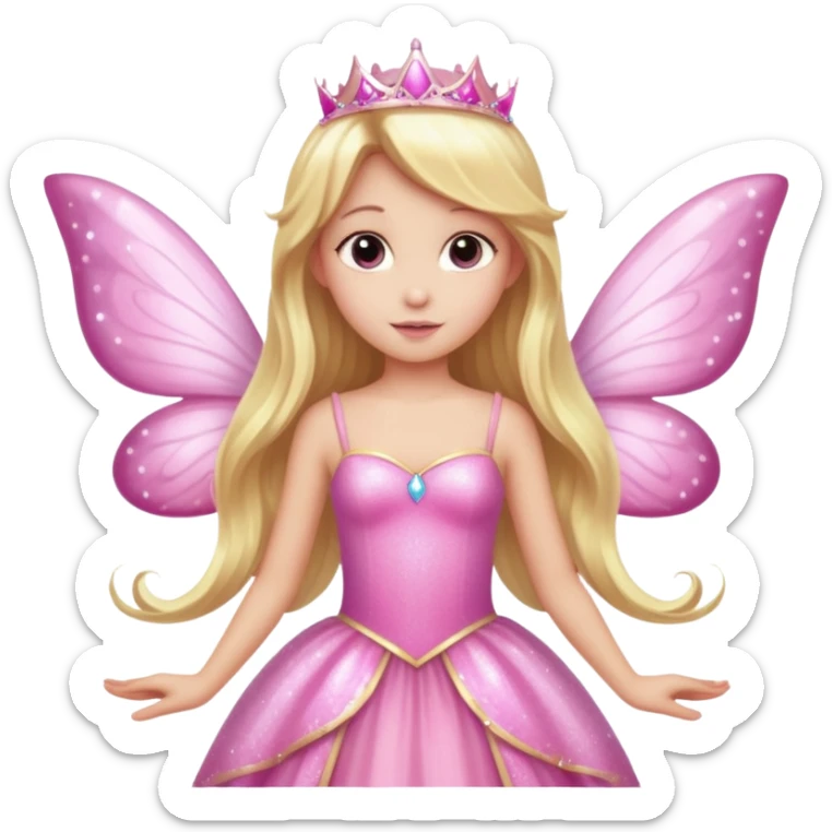 Long blonde hair pink sparkle princess dress large fairy wings sticker
